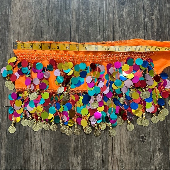 Hip Scarf Skirt Sequin Embroidered Costume Orange Belly Dance Skirt Costplay - Picture 7 of 8